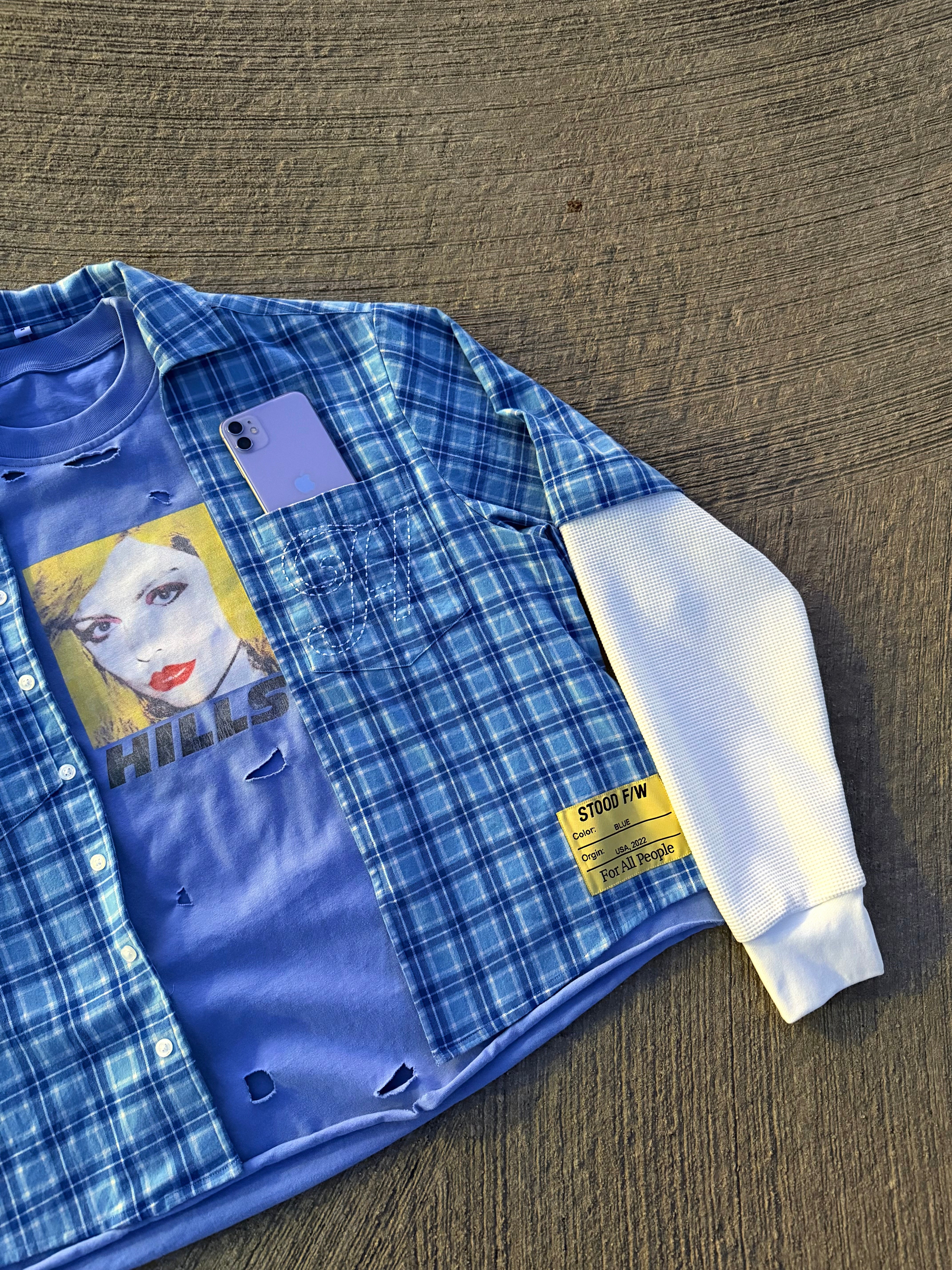 “THERMAL FLANNEL” TEE SKY BLUE